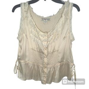 Polo Jeans Ralph Lauren 100% silk baby doll style sleeveless blouse with lace
